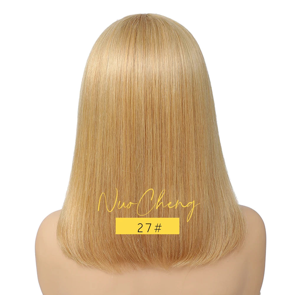 Peruca Bob de Cabelo Humano 13X4 com Renda Frontal para Mulheres Negras, Peruca Bob Lisa sem Cola, Cor Natural