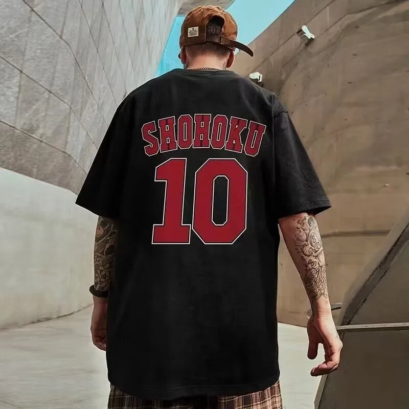 8xl masculino oversize moda solta basquete americano número dez impressão manga curta em torno do pescoço versátil tendência casal outfit
