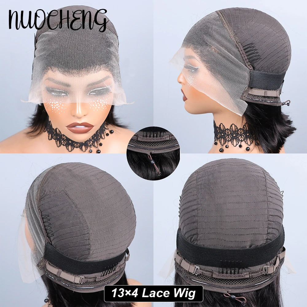 Peruca Bob de Cabelo Humano 13X4 com Renda Frontal para Mulheres Negras, Peruca Bob Lisa sem Cola, Cor Natural