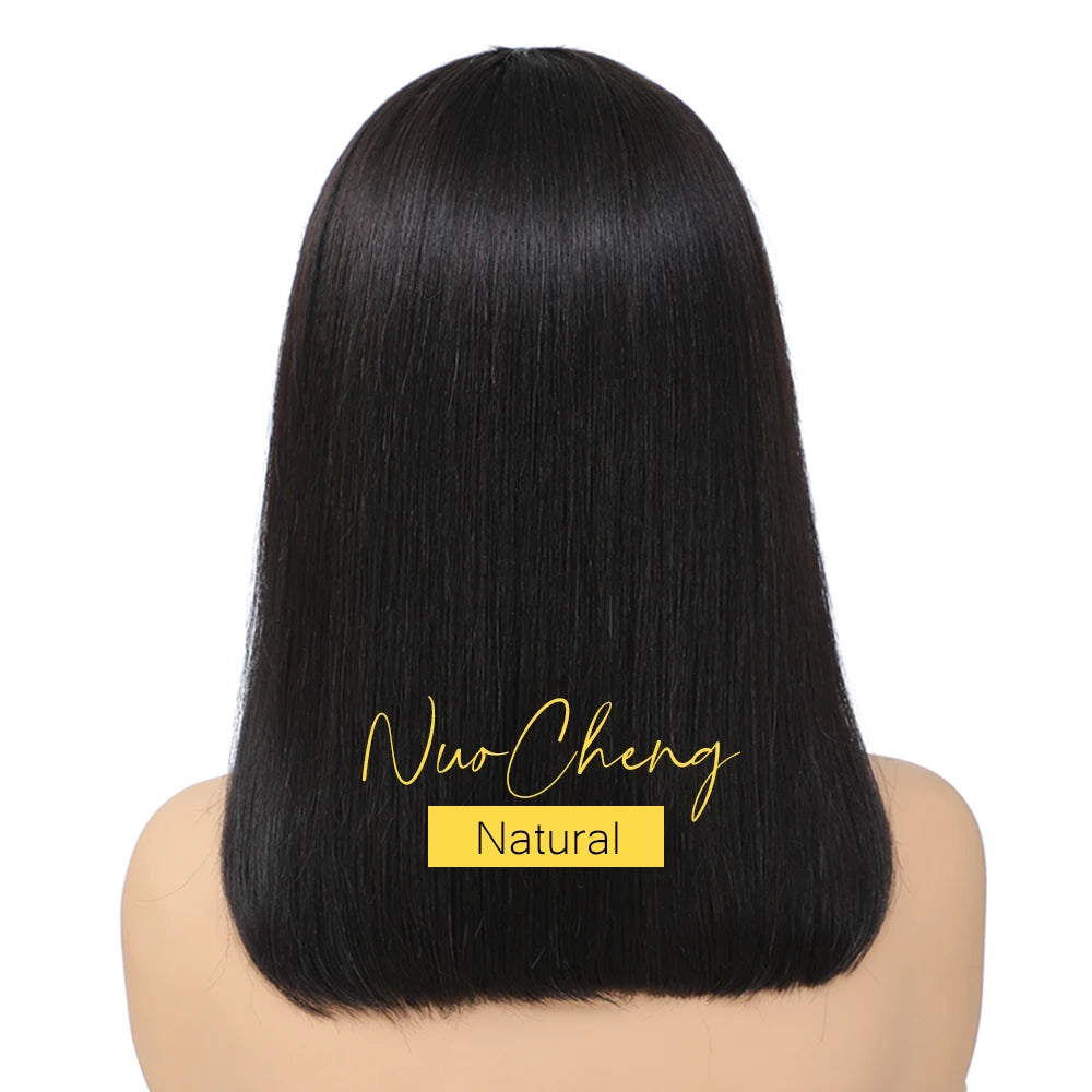 Peruca Bob de Cabelo Humano 13X4 com Renda Frontal para Mulheres Negras, Peruca Bob Lisa sem Cola, Cor Natural