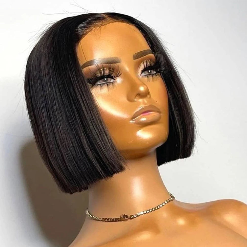 Peruca Bob de Cabelo Humano 13X4 com Renda Frontal para Mulheres Negras, Peruca Bob Lisa sem Cola, Cor Natural
