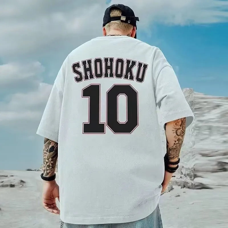 8xl masculino oversize moda solta basquete americano número dez impressão manga curta em torno do pescoço versátil tendência casal outfit